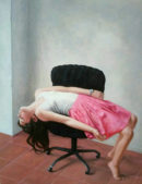 Daniele Vezzani, La sedia nera. Olio su tavola, 50x40 cm, 2018