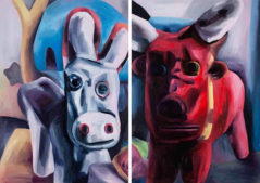 Marta Sesana, L'asino e il bue. Olio su tela, dittico 100x140 cm complessivi, 2018