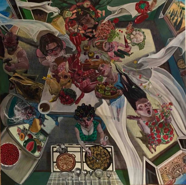 Enrico Robusti, Made in Italy. Olio su tela, 200x200cm, 2019.
