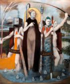 Sergio Padovani, La Pesca elettrica. Olio, bitume e resina su tela, 150x180cm, 2019.