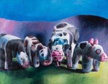Marta Sesana, Mucche. Olio su Lino, 130x160cm, 2019.