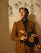 Il cantautore. Ritratto di Giovanni Caccamo. Giovanni Gasparro (Bari 1983), olio su tela, 90x70 cm, 2021. Collezione privata, Milano