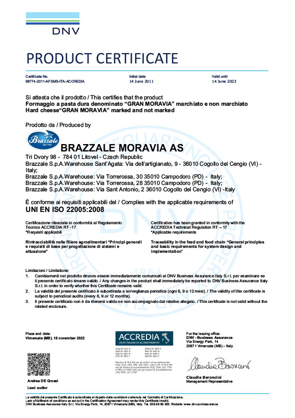 ISO 22005:2008 - Gran Moravia - Brazzale Moravia