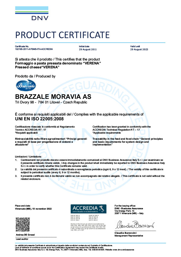 ISO 22005:2008 - Verena - Brazzale Moravia