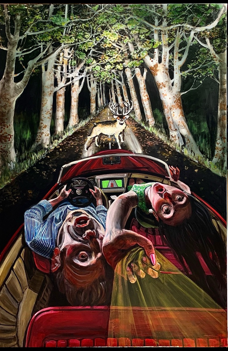 Enrico Robusti, Resisti. Non lasciare la gialla velatura del giorno. Olio su tela, 120x100 cm, 2023