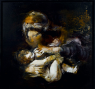 Maurizio L'Altrella, Dolce madre. Olio su carta cotone applicata su alluminio, 50x52 cm, 2023