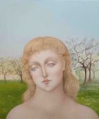 Miriana Lallo, Cherubo del raccolto. Olio su tela, 50x60cm, 2024.