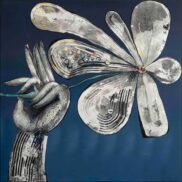 Mattia Barbieri, The big blume. Olio e tempera su tavola, 150x150 cm, 2025. Galleria Rizzuto. Foto Cosimo Filippini