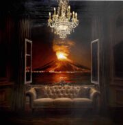 Tommaso Ottieri, Vesuvio. Olio su tavola, 85x85 cm, 2025